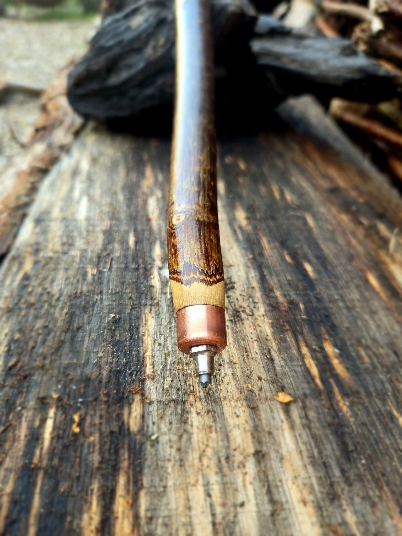 Hazel Hiking Stick with Fuchsite Mica Detailing | HS-007, Hazel, made in Wotton-under-Edge, Gloucestershire, by Bough & Burrow - View 5