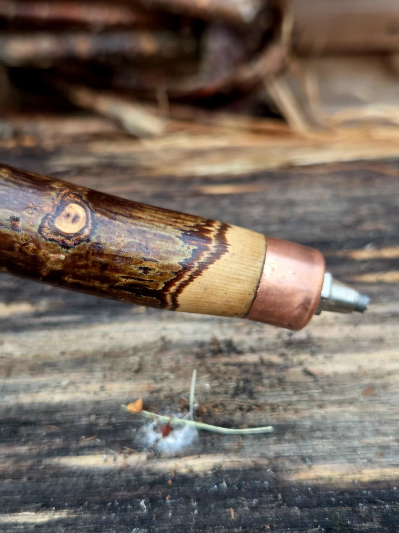Hazel Hiking Stick with Fuchsite Mica Detailing | HS-007, Hazel, made in Wotton-under-Edge, Gloucestershire, by Bough & Burrow - View 6