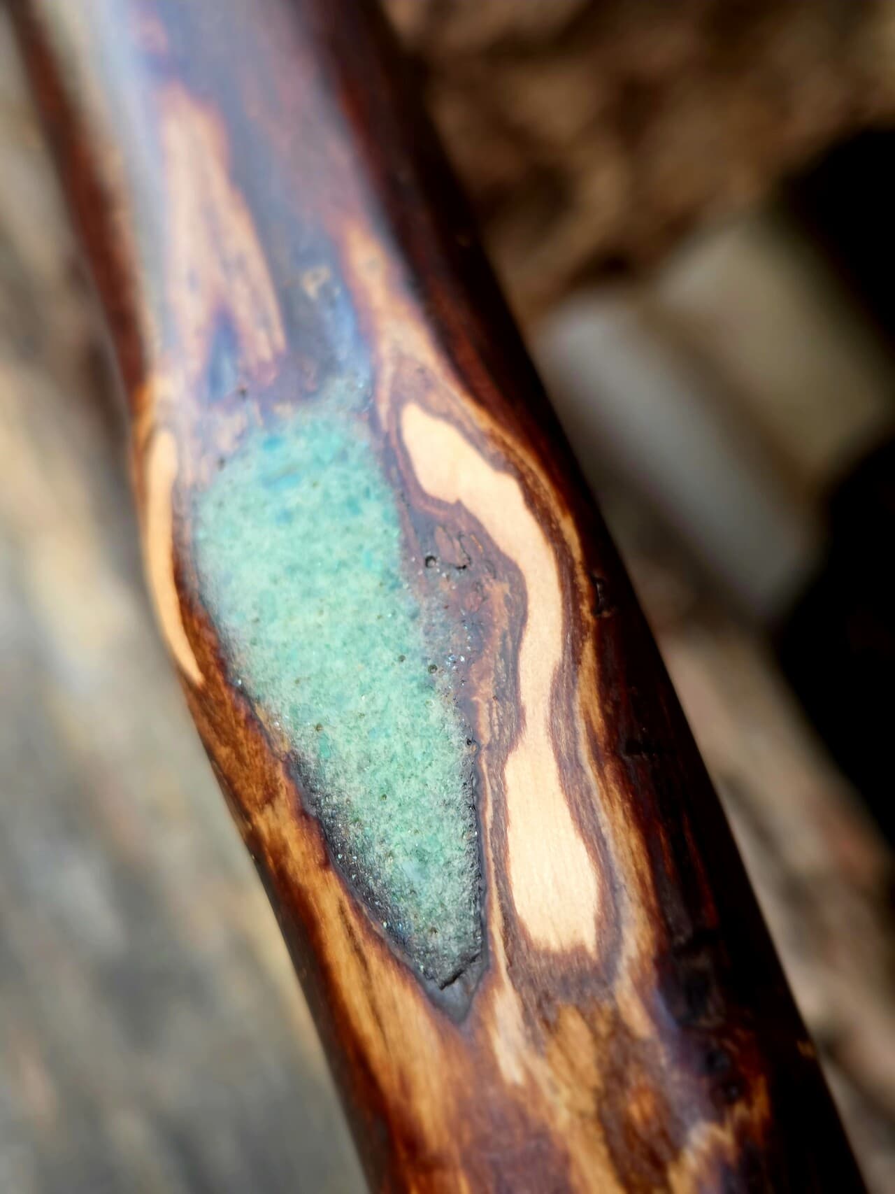 Hiking Stick with Fuchsite Mica Filled Knot | HS-008, Hazel, made in Wotton-under-Edge, Gloucestershire, by Bough & Burrow - View 6