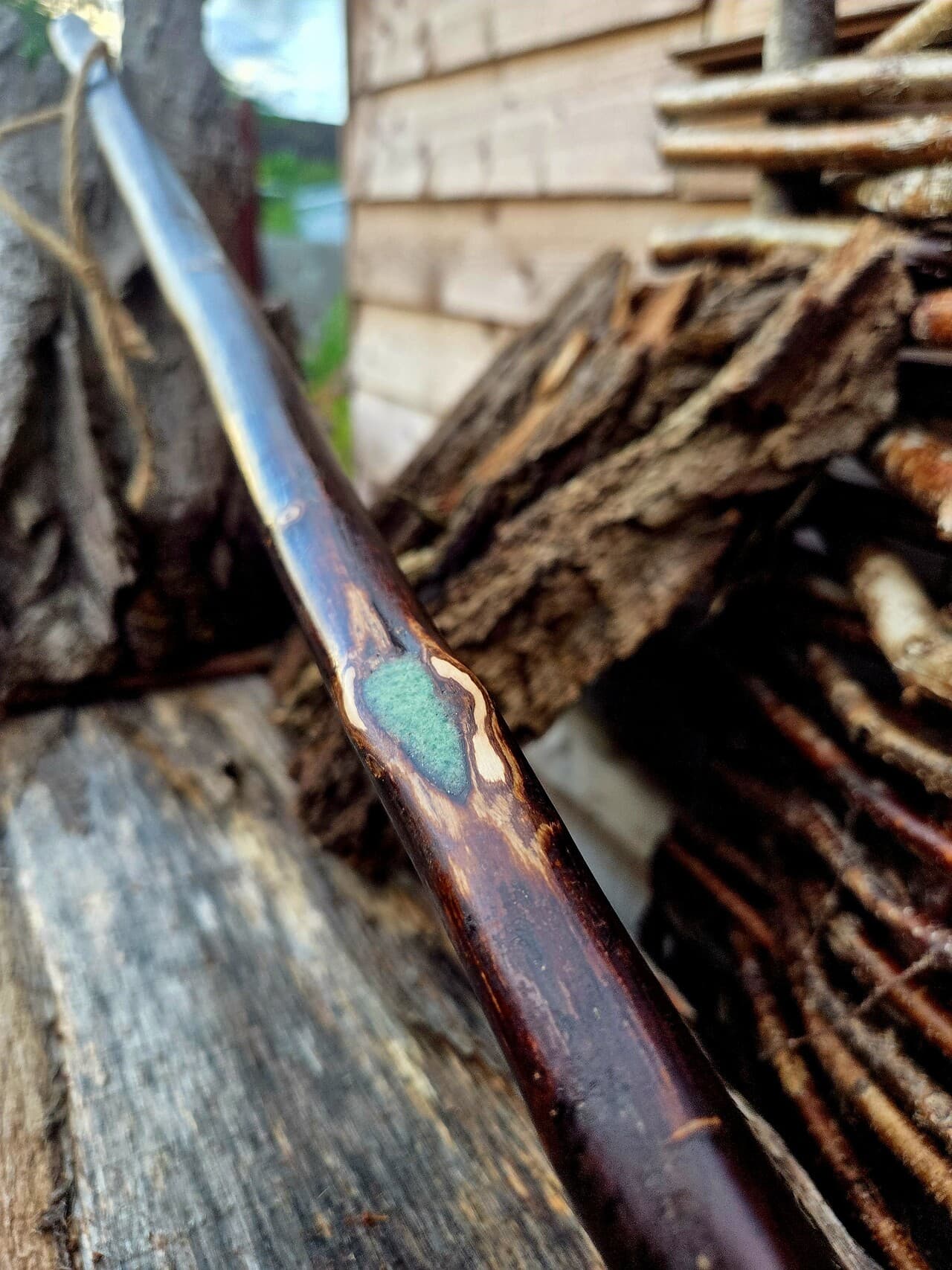 Hiking Stick with Fuchsite Mica Filled Knot | HS-008, Hazel, made in Wotton-under-Edge, Gloucestershire, by Bough & Burrow - View 5