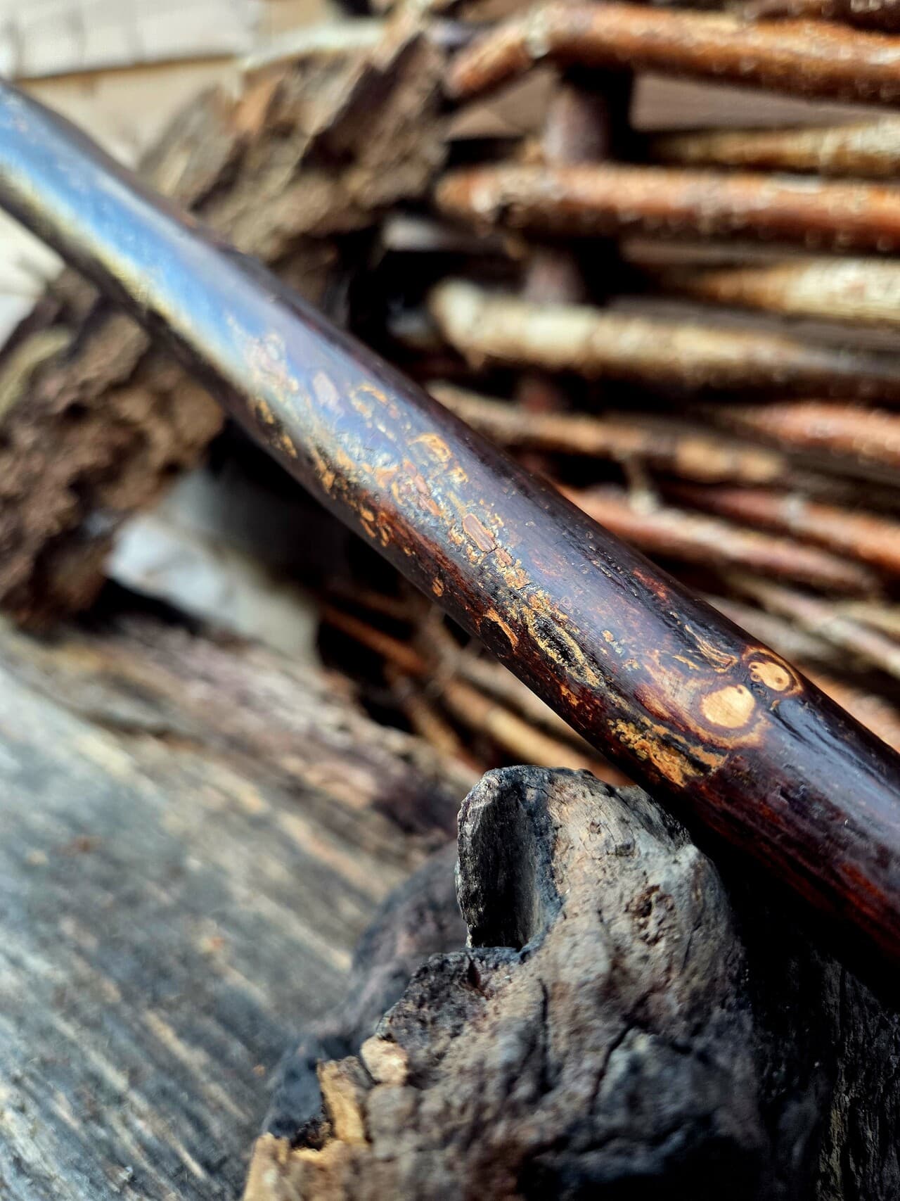 Hiking Stick with Fuchsite Mica Filled Knot | HS-008, Hazel, made in Wotton-under-Edge, Gloucestershire, by Bough & Burrow - View 9