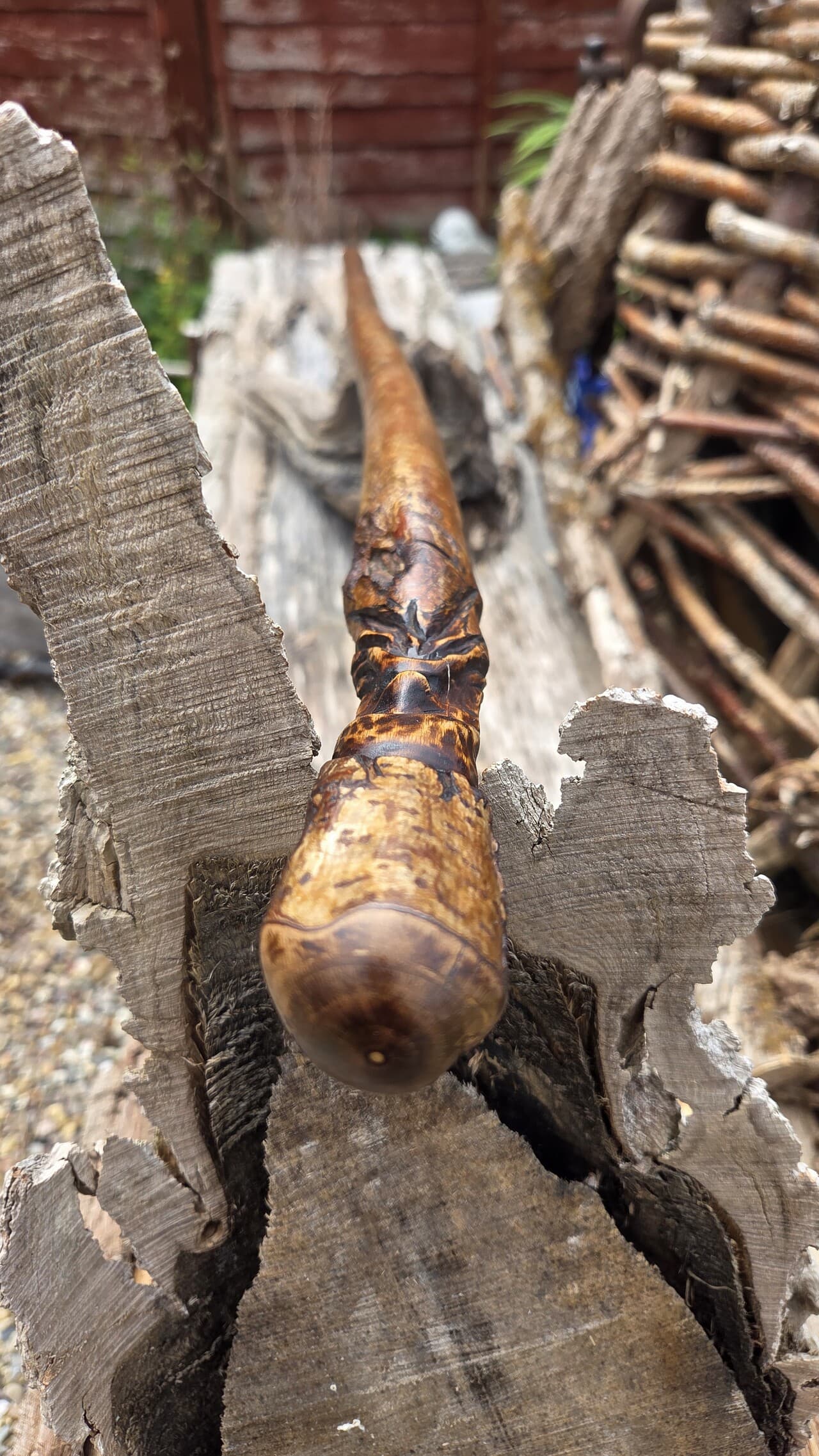 Hazel Hiking Stick with Wood Spirit | HS-010, Hazel, made in Wotton-under-Edge, Gloucestershire, by Bough & Burrow