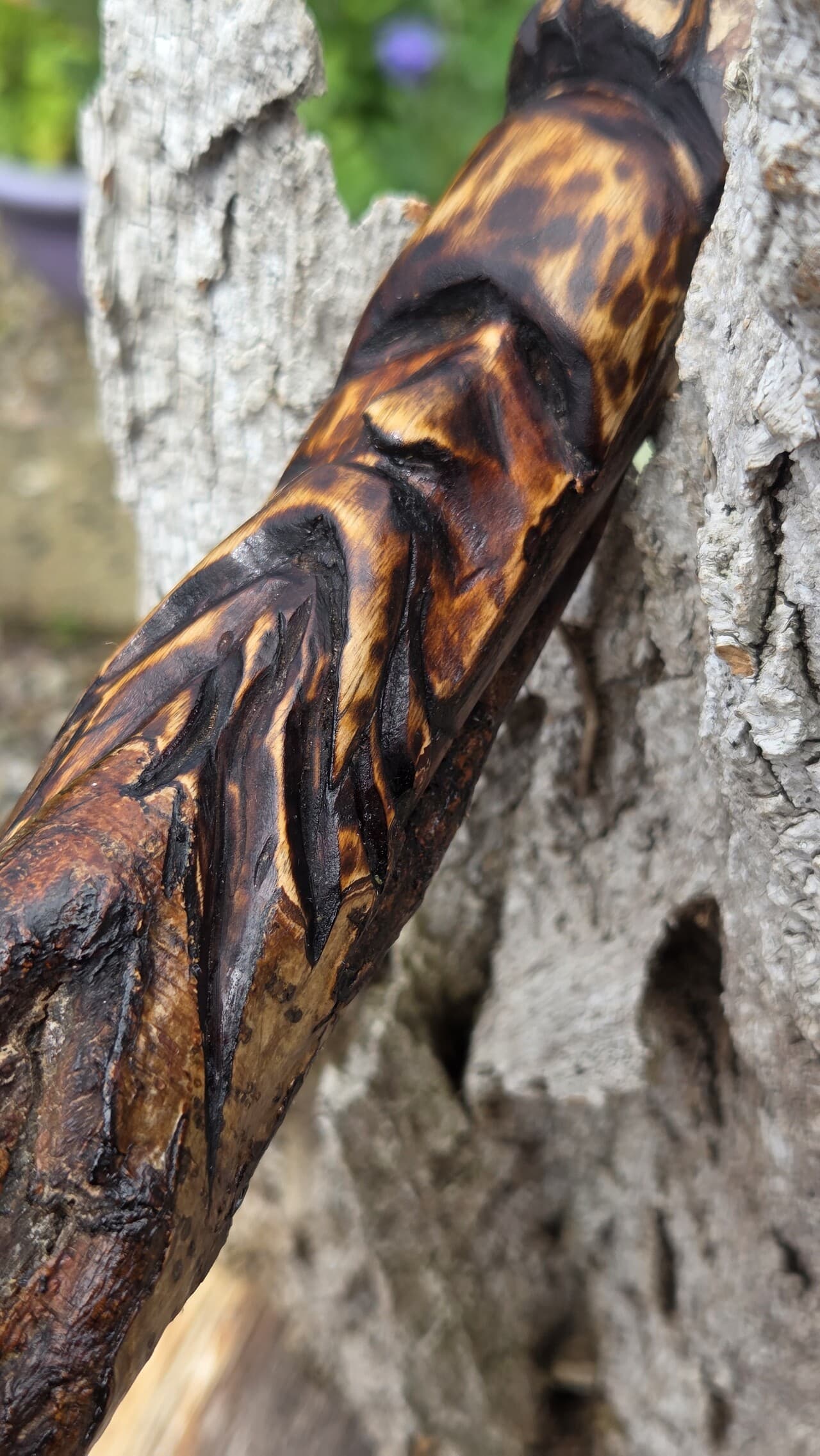 Hazel Hiking Stick with Wood Spirit | HS-010, Hazel, made in Wotton-under-Edge, Gloucestershire, by Bough & Burrow - View 3