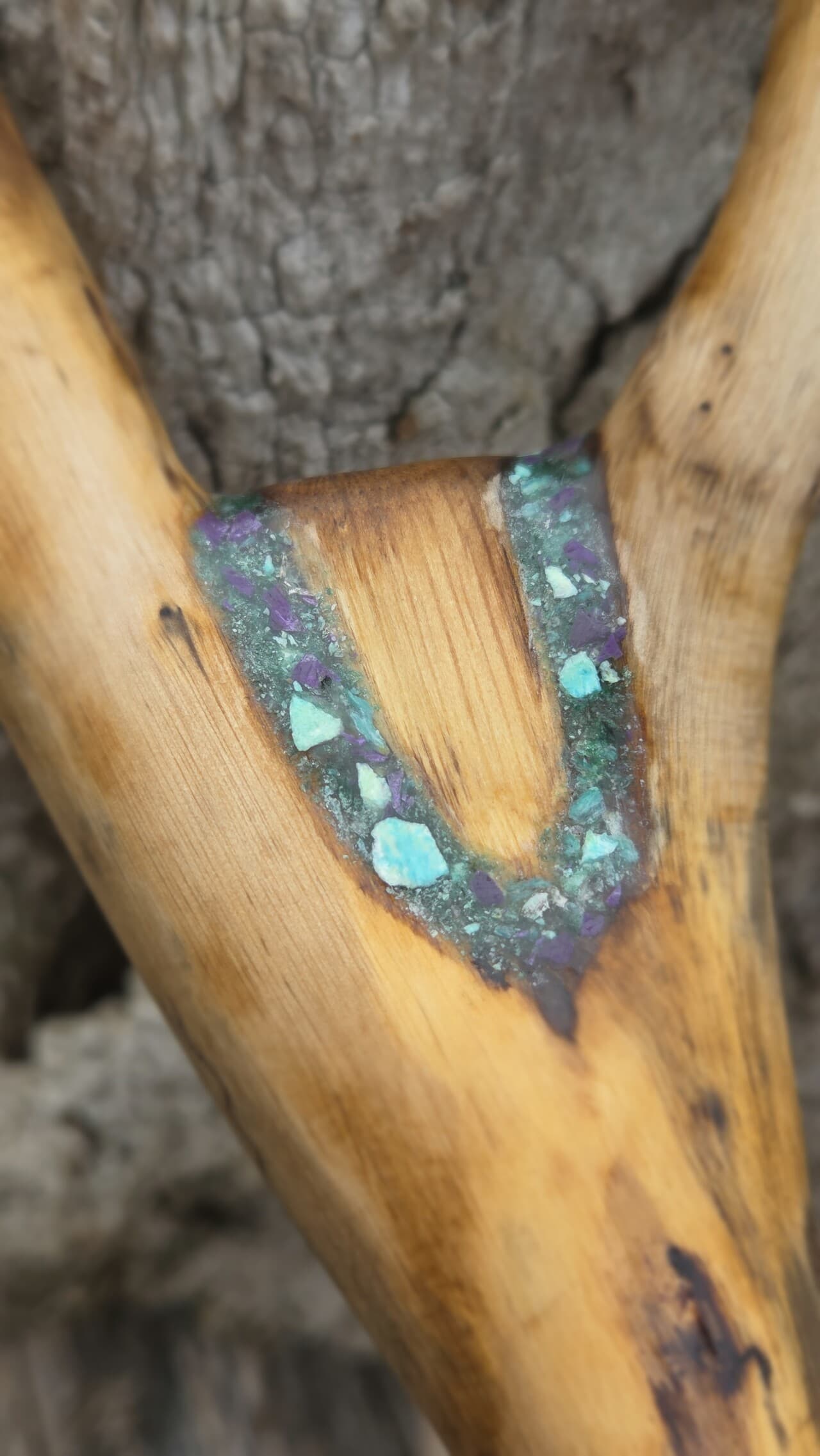Hazel Thumbstick with Gemstone Inlays | TWS-002, Hazel, Hazel, made in Wotton-under-Edge, Gloucestershire, by Bough & Burrow - View 5