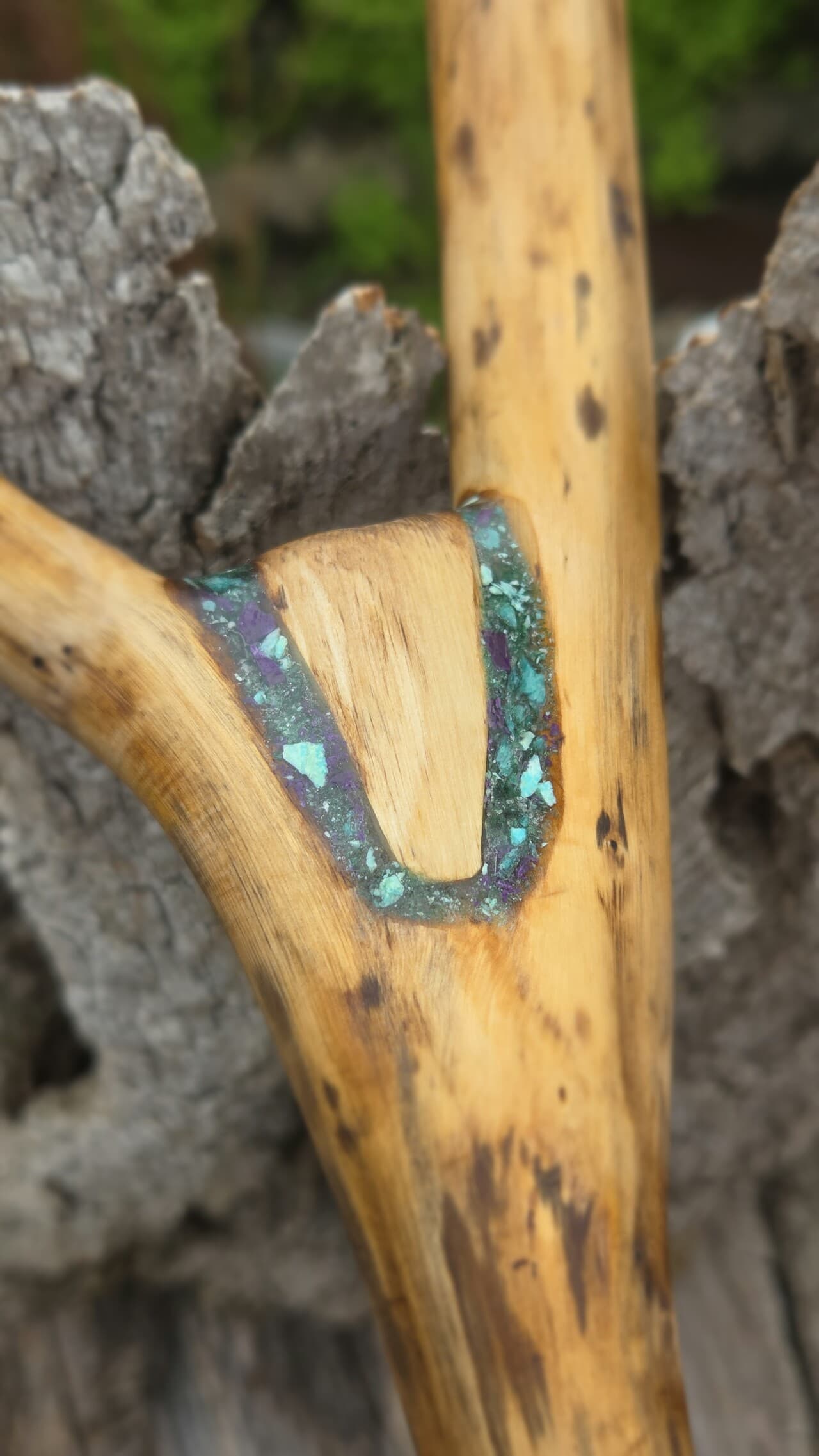 Hazel Thumbstick with Gemstone Inlays | TWS-002, Hazel, Hazel, made in Wotton-under-Edge, Gloucestershire, by Bough & Burrow - View 4