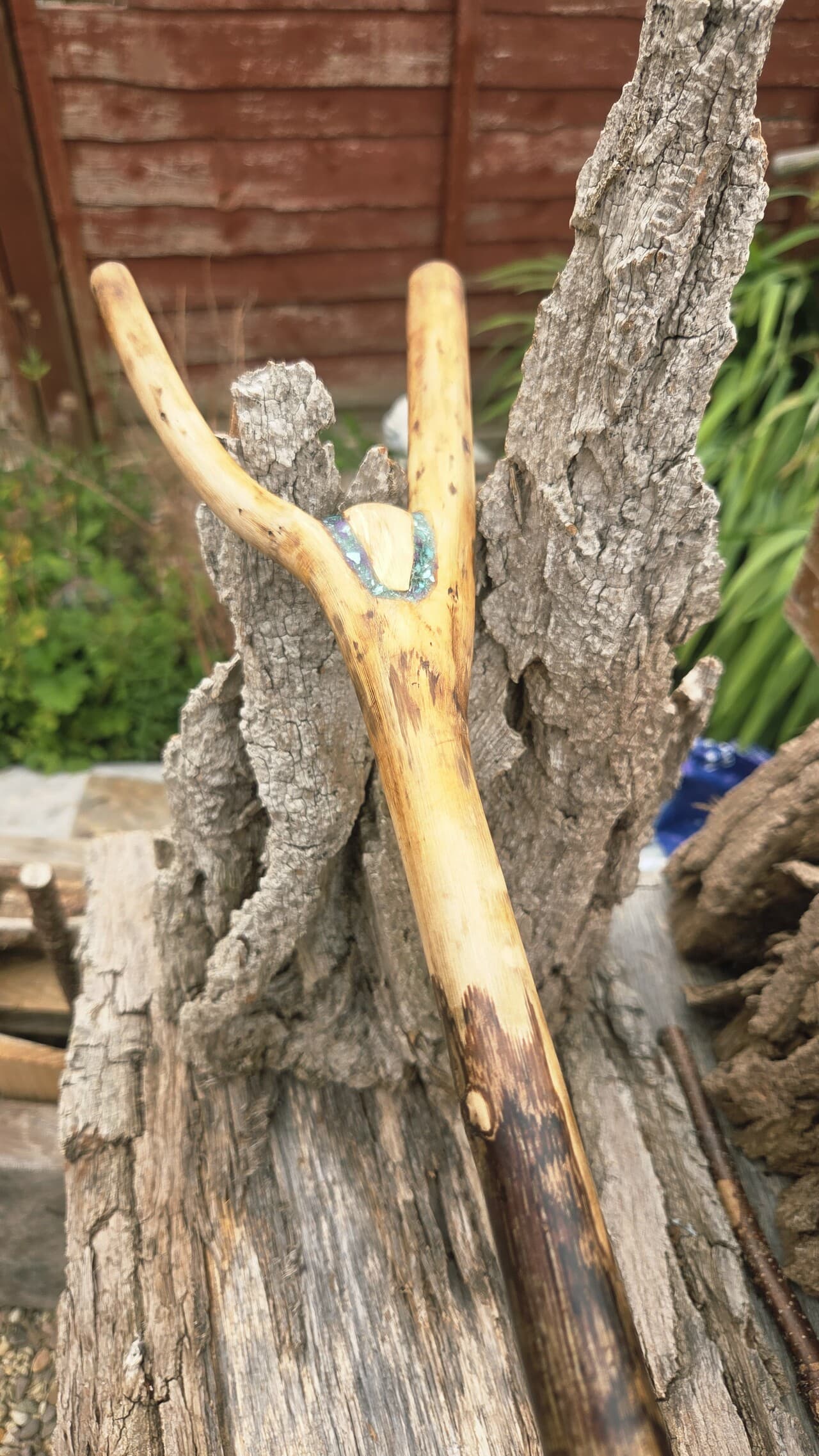 Hazel Thumbstick with Gemstone Inlays | TWS-002, Hazel, Hazel, made in Wotton-under-Edge, Gloucestershire, by Bough & Burrow - View 2