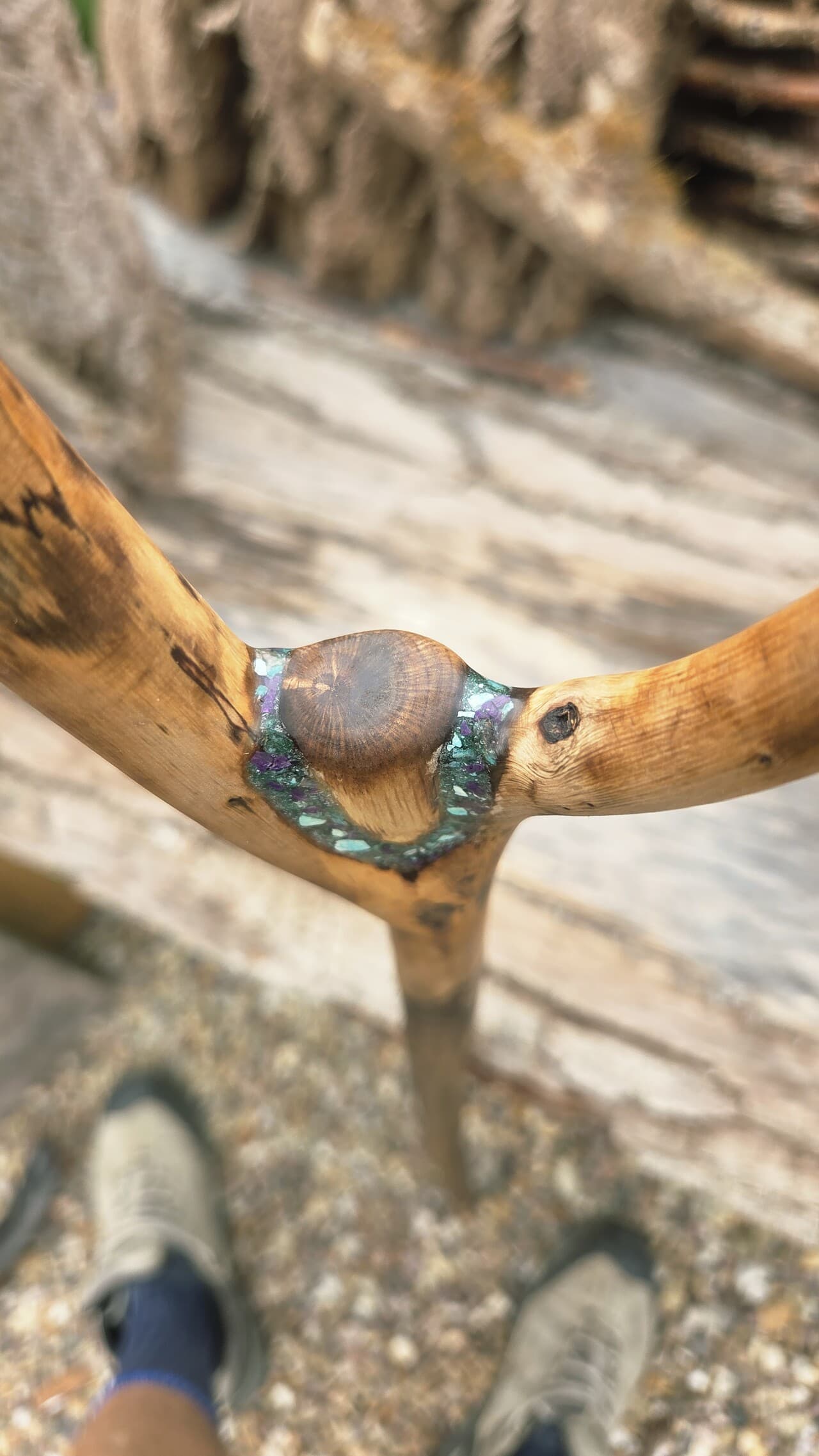 Hazel Thumbstick with Gemstone Inlays | TWS-002, Hazel, Hazel, made in Wotton-under-Edge, Gloucestershire, by Bough & Burrow - View 3