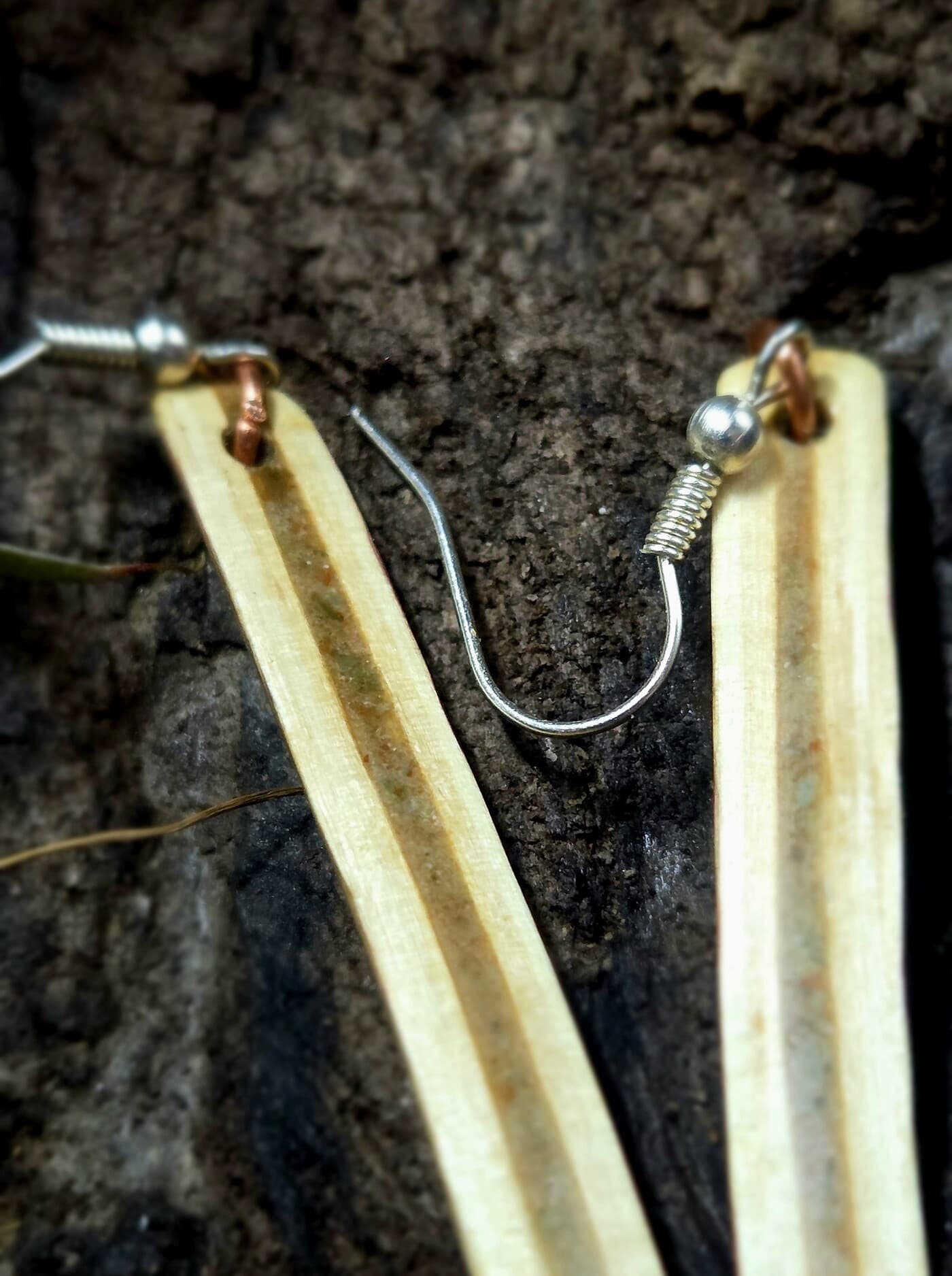 Cornish Driftwood Drop Earrings with Green Tourmaline Inlay, made in Wotton-under-Edge, Gloucestershire, by Bough & Burrow - View 6