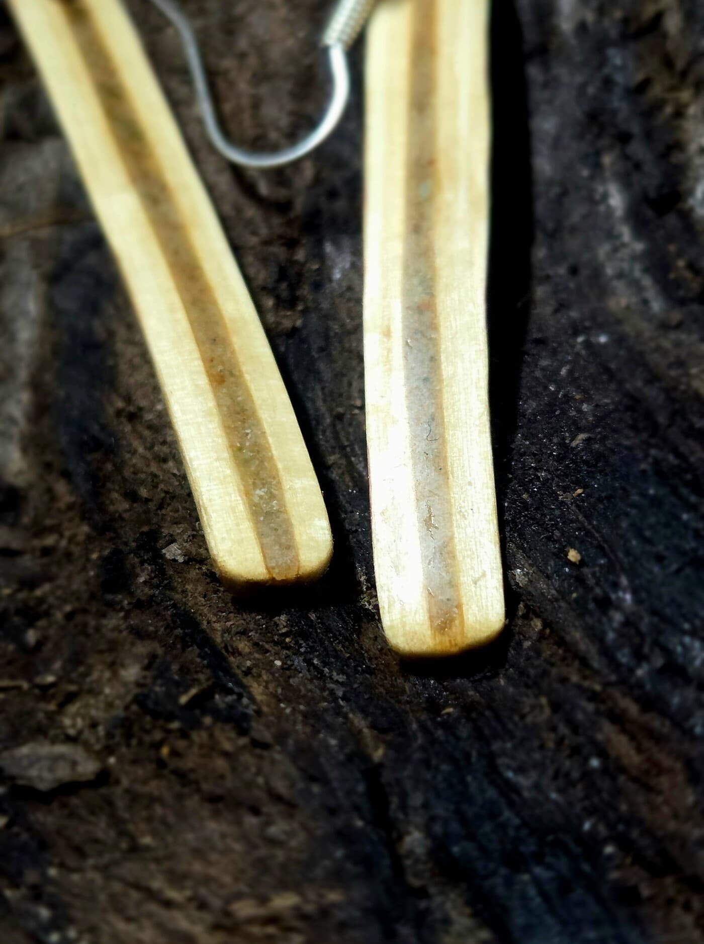 Cornish Driftwood Drop Earrings with Green Tourmaline Inlay, made in Wotton-under-Edge, Gloucestershire, by Bough & Burrow - View 7
