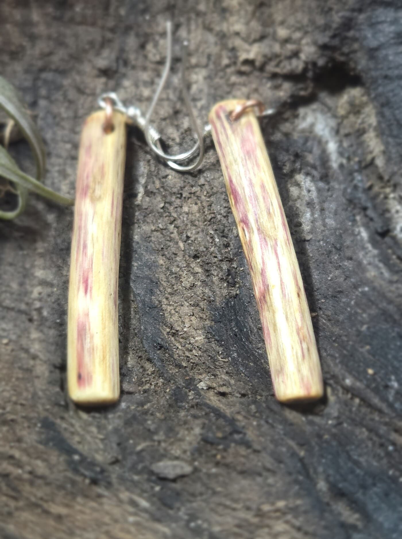 Cornish Driftwood Drop Earrings with Green Tourmaline Inlay, made in Wotton-under-Edge, Gloucestershire, by Bough & Burrow - View 8