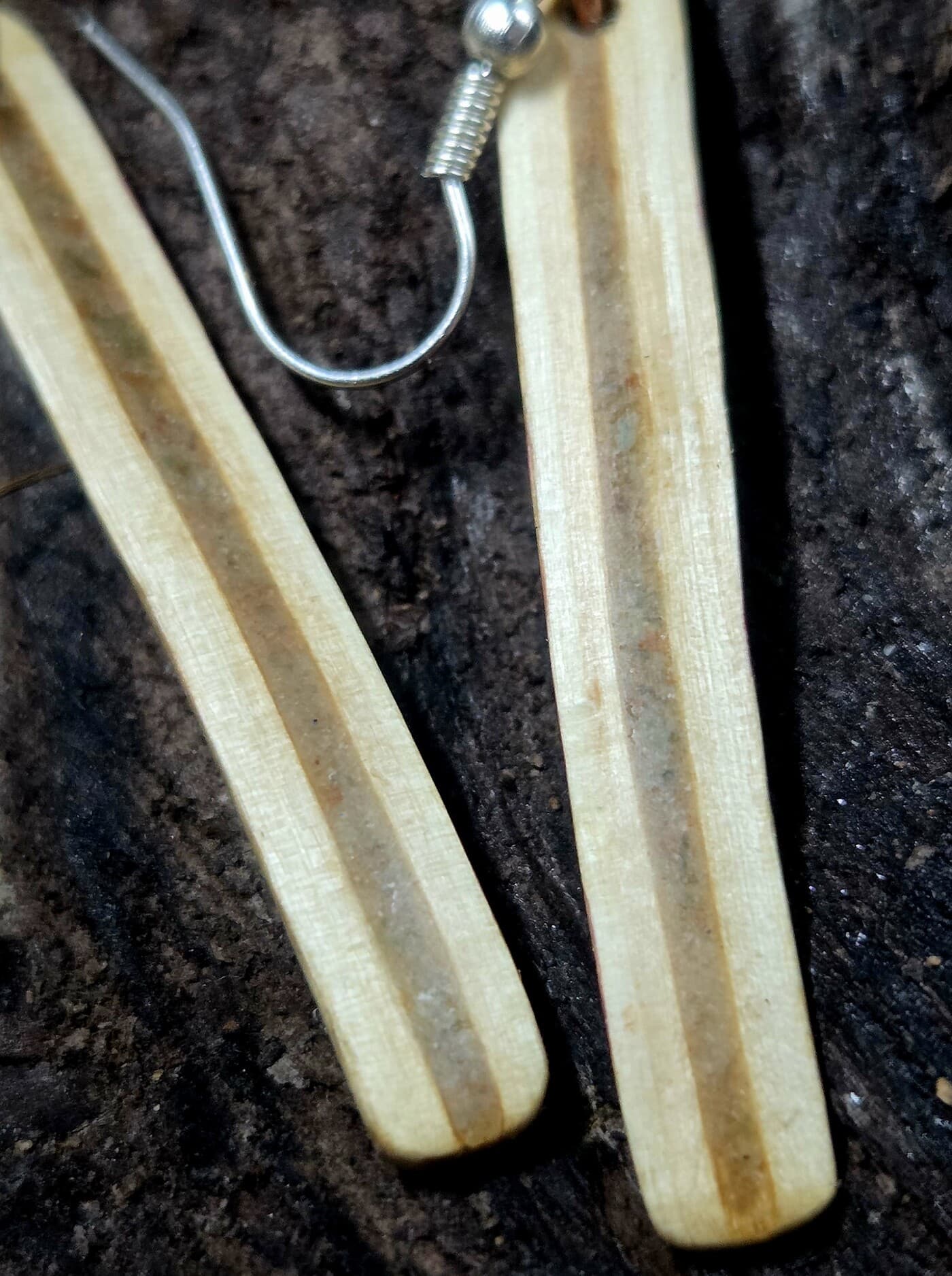 Cornish Driftwood Drop Earrings with Green Tourmaline Inlay, made in Wotton-under-Edge, Gloucestershire, by Bough & Burrow - View 5
