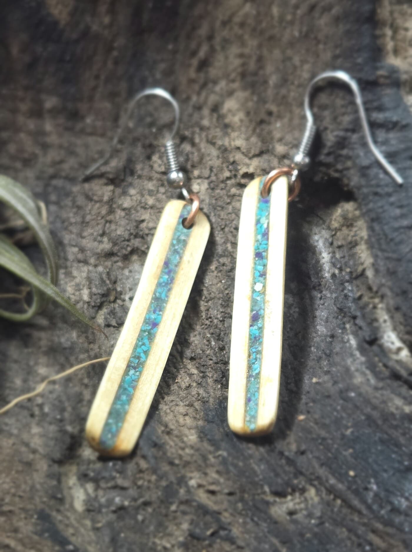 Cornish Driftwood and Turquoise & Sugilite Drop Earrings, made in Wotton-under-Edge, Gloucestershire, by Bough & Burrow - View 4