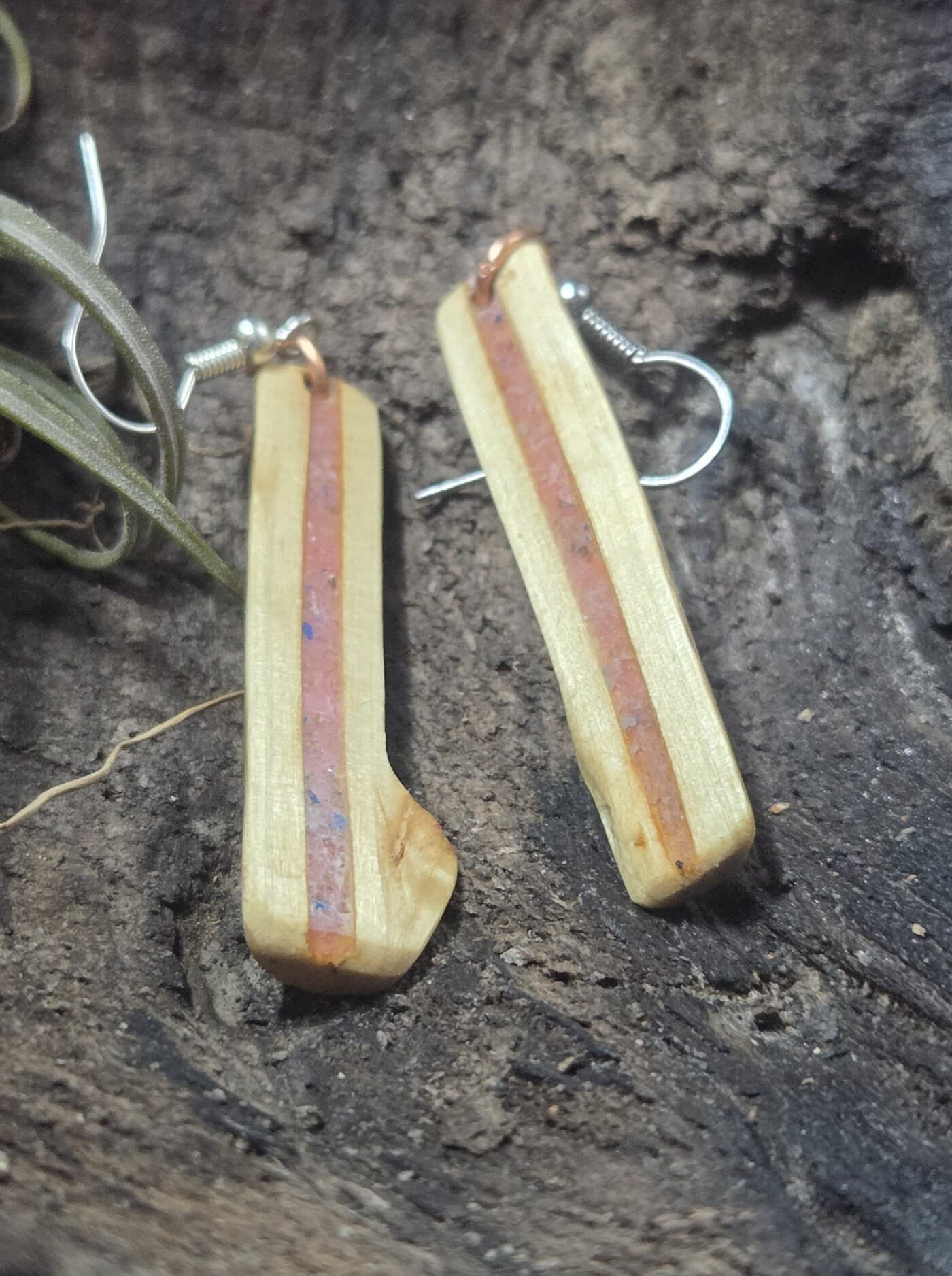 Driftwood and Rhodochrosite Drop Earrings, made in Wotton-under-Edge, Gloucestershire, by Bough & Burrow - View 4
