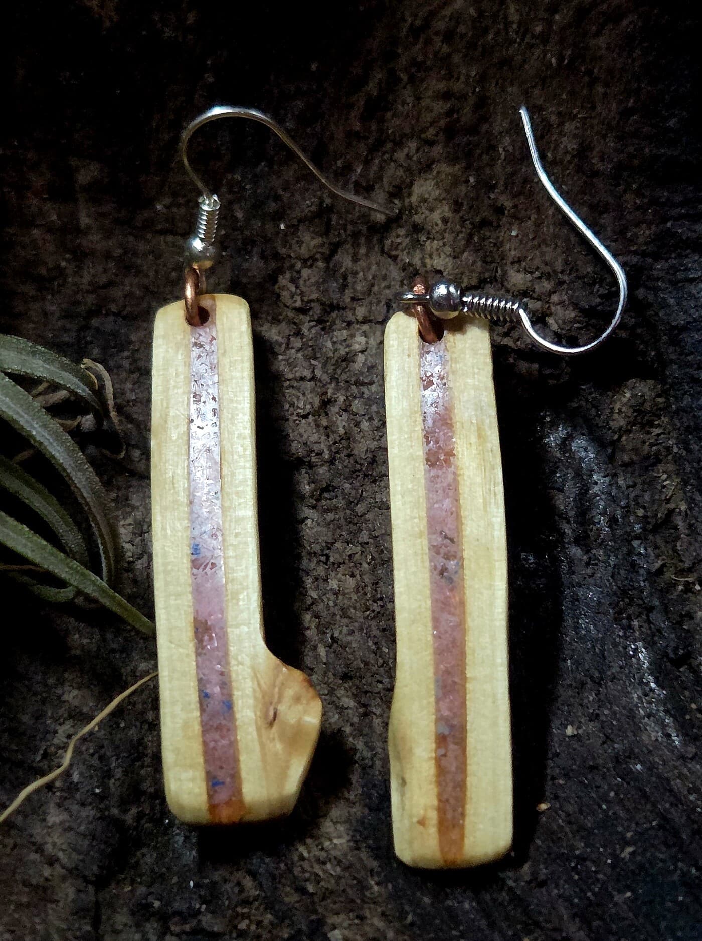 Driftwood and Rhodochrosite Drop Earrings, made in Wotton-under-Edge, Gloucestershire, by Bough & Burrow - View 5