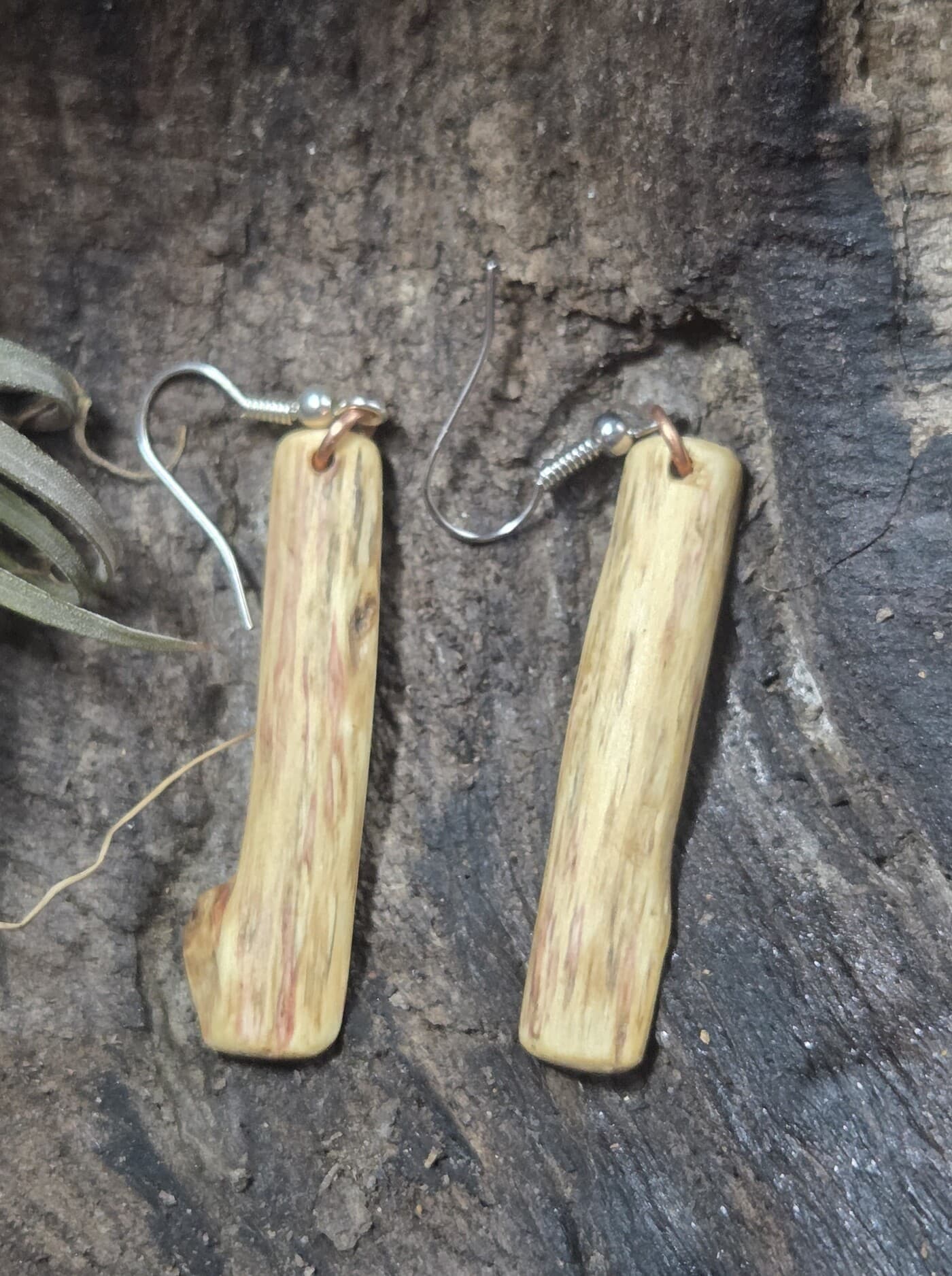 Driftwood and Rhodochrosite Drop Earrings, made in Wotton-under-Edge, Gloucestershire, by Bough & Burrow - View 6