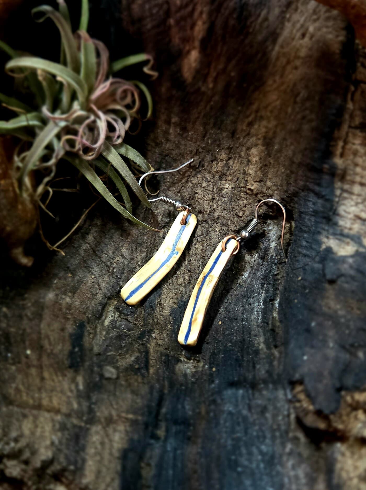 Driftwood and Azurite Drop Earrings, made in Wotton-under-Edge, Gloucestershire, by Bough & Burrow - View 4