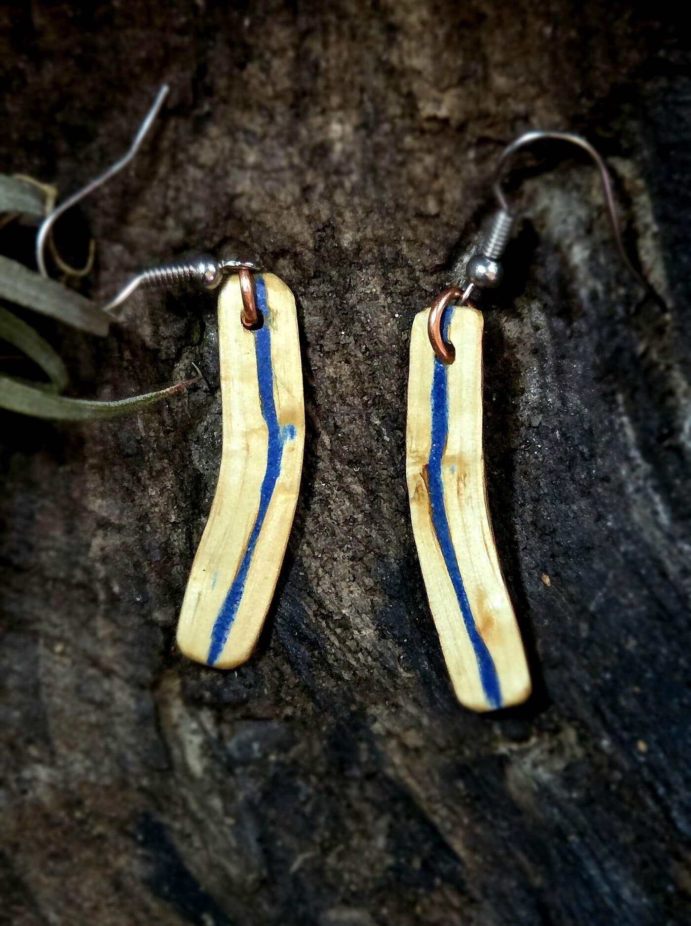 Driftwood and Azurite Drop Earrings, made in Wotton-under-Edge, Gloucestershire, by Bough & Burrow - View 5