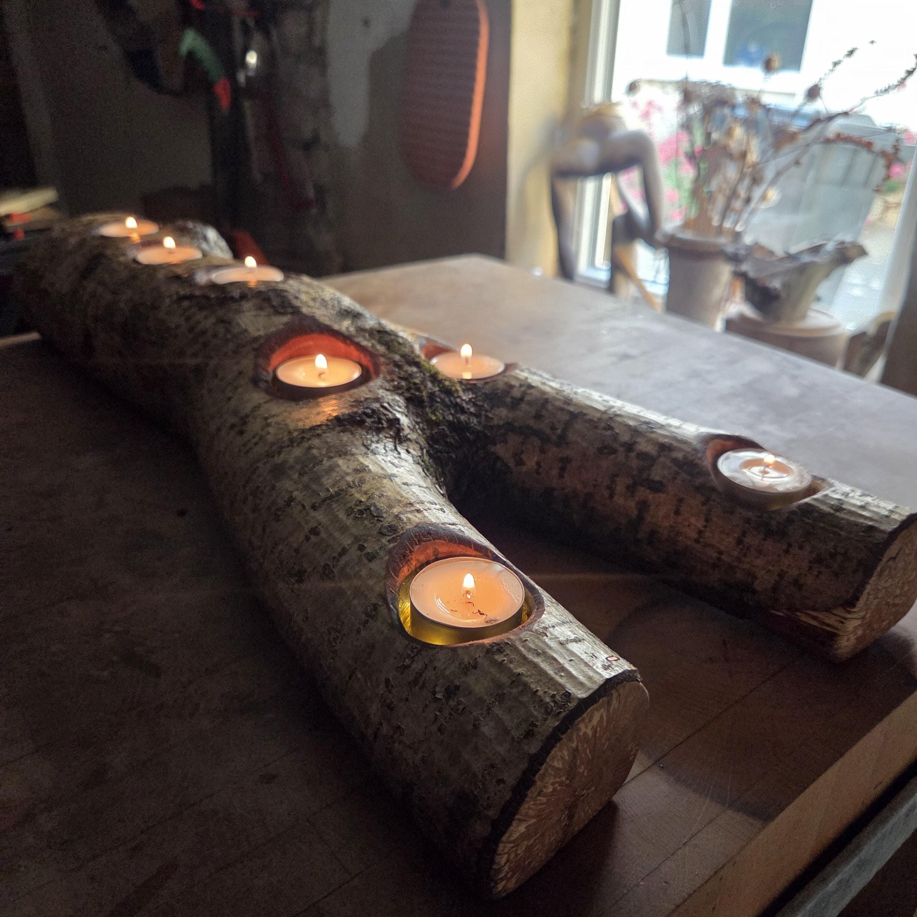 Rustic Forked Hazel Tealight Holder with Fairy Lights, Hazel, made in Wotton-under-Edge, Gloucestershire, by Bough & Burrow - View 4